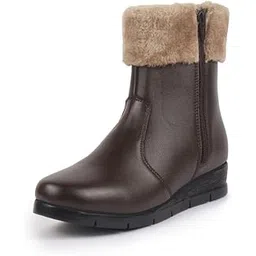 Women High Top Side Zipper Platform Wedge Heel Formal Furr Boot | Winter High Ankle Slip On Boots