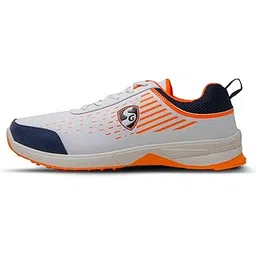 SG Yorker Cricket Shoes (Color: White, Navy & Orange, Size: UK7/ US8/ EU41) | for Mens & Boys | Material: PU & Rubber | Lightweight and Durable Long Lasting Performance