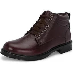 Height Increasing Elevator Derby Brown Leather Men's Mid Top Ankle Formal Lace-up Boots with 3 Inch Height Incease