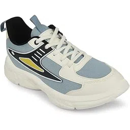 Leap7x CLOUDY-5L Sports Lacing Running Shoes for Kids - Black & Sky Blue | Lace-Up Closure - Suitable for Walking, Gym, Jogging & Outdoor | Comfortable Insole | Lightweight & Cushioned Footbed