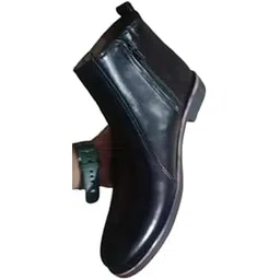 Black Leather Chelsea Boots, Ankle Length, Pull-On Style, Red Accent Trim