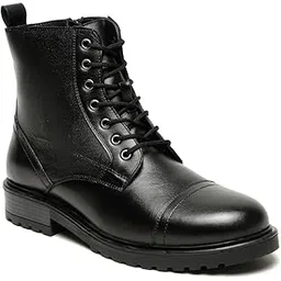 Men's Leather Combat Boots with Side Zipper | SH_BT_EX01_V