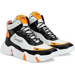 Men's Classic Casual Fancy Bike Rider Ankle High Comfortable Synthetic Black-White Leather Boots