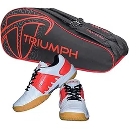 Gowin Badminton Shoe Power White/Red Size-5 with Triumph Badminton Bag 303 Black/Red