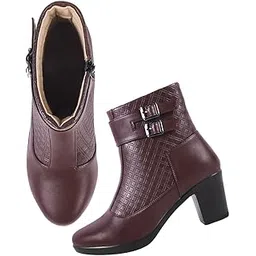 Attractive Ankle Length Block Heel Boots Comfortable Trendy Zipper Boots for Womens & Girls Brown