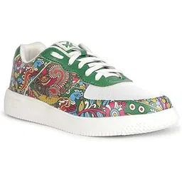Leap7x MJH-M01 Kalamkari Printed Sneakers for Men with PVC Upper | EVA Sole Casual Shoes with Lacing | Comfortable Footbed | Memory Foam Insole | Lightweight, Stylish & Modern (White)