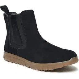 Men Suede Chelsea Boots | Slip-on Design Mid-top Ankle Round toe, Patterned TPR Outsole, Block-Heel, Leather Boots for Men | T_SH_TW_32_P