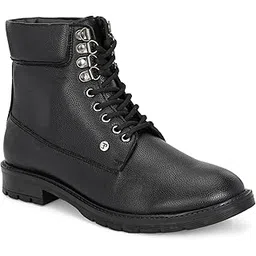 Men Black Faux Leather Casual Lace Up Boots