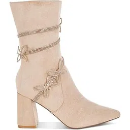 Rhinestone Brooch Ankle Boot