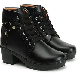 Luxury Women's Embellished Block Heel Boots - Stylish Synthetic Leather Lace-Up Booties with Metal Ring and Diamond Buckle