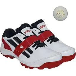 Gowin Pace White/Red Cricket Shoes Size-5 with TR-555-W Cricket Leather Ball Alum Tanned White