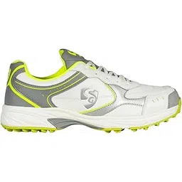SG Armour Spike Cricket Shoes – White/Grey/Lime, Lightweight, Comfortable & Durable Spikes for Professional Cricket