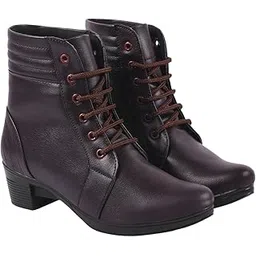 Women's Ankle-Length Lace-Up Boots with Low Block Heel Comfortable Faux Leather Casual Booties for Daily
