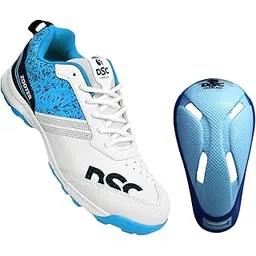 DSC Zooter Cricket Shoe for Men and Boys, Size-10 UK (White-Blue) Armour Cricket Abdominal Guard (Mens, Multicolour)