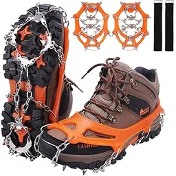 WIN.MAX Ice Snow Grip, Crampons Spike Shoes Ice Traction Cleats Anti Slip Boots Spikes for Footwear with 19 Stainless Steel Spikes for Walking Jogging Climbing Hiking, Moutaineering (Yellow, XL)