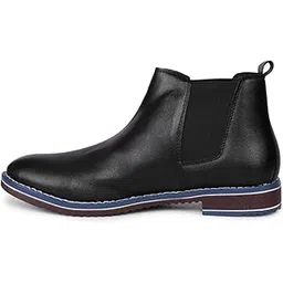 Premium Vegan Leather Chelsea Boots with Anti-Skid Sole, 1.3mm Cushion, Black