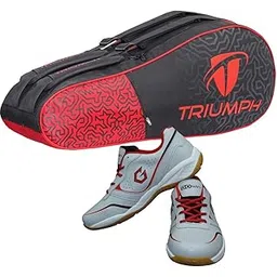 Badminton Shoe Smash Grey Size-11 with Triumph Badminton Bag 303 Black/Red