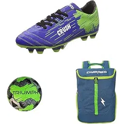 Charged Sports Bag Utile Laptop Bag Blue with Gowin Football Shoe Crush Blue Green Size-6 and Triumph Football PVC Boss Green