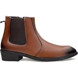 Men's 4 CM Block Heel Height Increasing Faux Leather Material, Casual Formal Slipon Outdoor Chelsea Boot