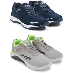 Men's Sports Running Shoes Stylish Design, Pack of 2 Multicolor