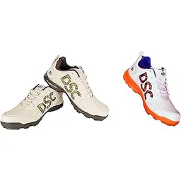 Men's Beamer Cricket Shoes (Fluro Orange-White, Size 8 UK) & Beamer Cricket Shoe for Men & Boys (Light Weight | Economical | Durable | Size UK: 8) Grey-White
