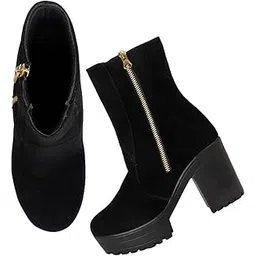 Classy Trendy Comfortable Ankel Length Block Heel Zipper Boots for Womens & Girls