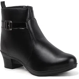 Women's Chelsea Ankle Boots | Block Heel Slip-On Booties | Chic, Cosy Synthetic Leather Shoes for Everyday Fall/Winter Wear, Travel, and Work