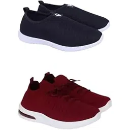 Women’s Lace-up & Slip-On Style Combo Lightweight Knit Sneakers57_MrnBlk