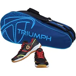 Gowin Badminton Shoe Smash Black Size-11 Kids with Triumph Badminton Bag 303 Navy/Sky