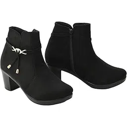 Women FAUX Leather Ankle Boot with CHUNKY HEEL| Casual, Outdoor Wear - Sidezip Zipper Boots