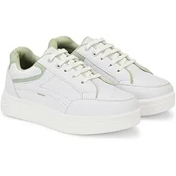 Abhidha Women's Fashion Sneakers, White Platform Casual Shoes with Mint Green Accents, Lace-up Athletic Walking Shoes