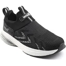 Leap7x BRISK-24 Men Sports Walking Shoes - Black | Comfortable and Durable Slip-On Closure - Suitable for Non-Lacing Running, Gym, Jogging and Outdoor Shoes for Man - Cushioned Footbed