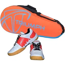 Badminton Shoe Power White/Red Size-4 with Triumph Badminton Bag 303 Orange/Sky