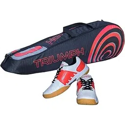 Badminton Shoe Power White/Red Size-9 with Triumph Badminton Bag 304 Black/Red