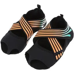 3 Size Women Yoga Shoes Non Slip Pilates Barre Soft Wrap Shoes Half Toe Dance Training Shoes (S L)(Yellow&Blue S)