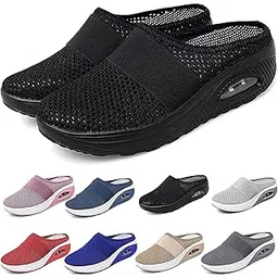 Women Air Cushion Walking Shoes,Orthopedic Diabetic Mules Sandals,Breathable Arch Support Knit Casual Slip-On Penny Loafers