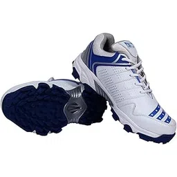 Men's All Rounder White Blue Sports Cricket Shoes with Imported Sole P.U