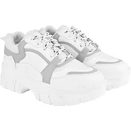 Shoeopia Lace-up Detail Grey Chunky Sneakers for Women & Girls /UK5