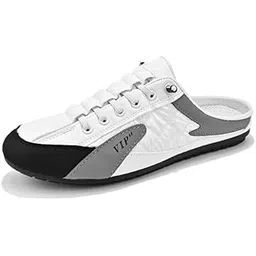 Men's Fabric Lace-Up Stylish Men's Half Back Open Backless Footwear, Lace Up Outdoor Casual Sneakers