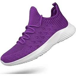 Womens Slip On Walking Shoes Non Slip Running Shoes Breathable Lightweight Gym Sneakers, Purple, 8