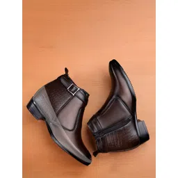 Bxxy Men 9 Cm Hidden Height Increasing Block-Heeled Buckle And Zip Formal Boot