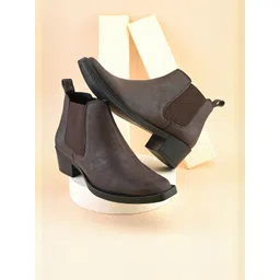 HERE&NOW Men Solid Brown High Heel Slip-On Chelsea Boots