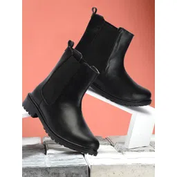 Kliev Paris Women Round Neck Block-Heeled Chelsea Boots