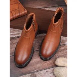 EZOK Men Tan Brown Leather Chelsea Boots