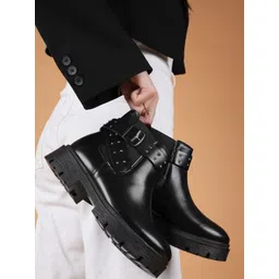 DROP BOLD Women Block-Heeled Chunky Boots