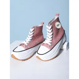 The Roadster Lifestyle Co. Women Pink Comfort Insole Canvas High-Top Lace-Up Sneakers