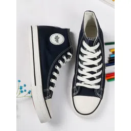 The Roadster Lifestyle Co. Men Navy Blue Comfort Insole Canvas High-Top Lace-Up Sneakers