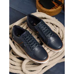 EZOK Men Blue Leather Sneakers