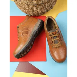 Red Chief Men Tan Brown Leather Sneakers