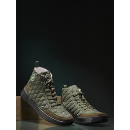 Duke Men Olive Green Textured High-Top Sneakers
